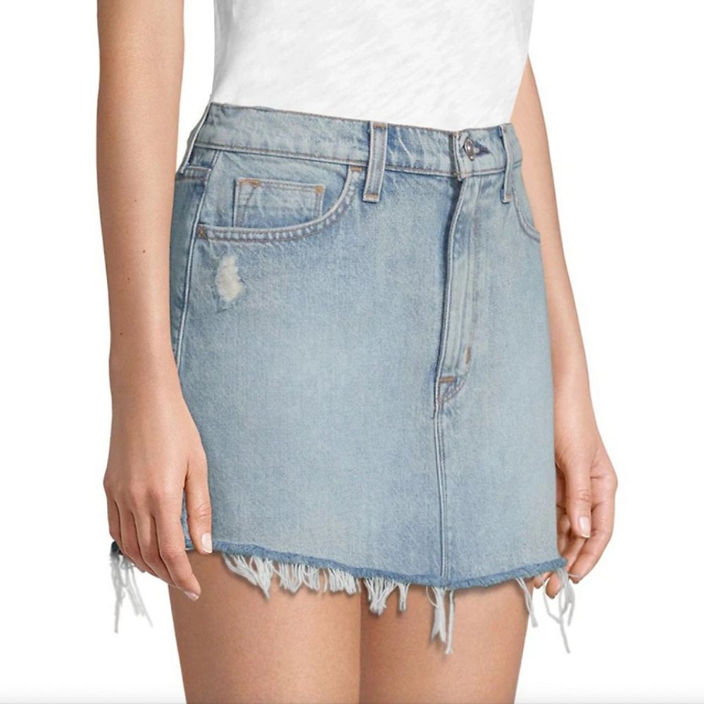 Hudson Jeans Vivid Distressed Light Denim Mini Skirt, Size 28, NWT - Picture 1 of 7